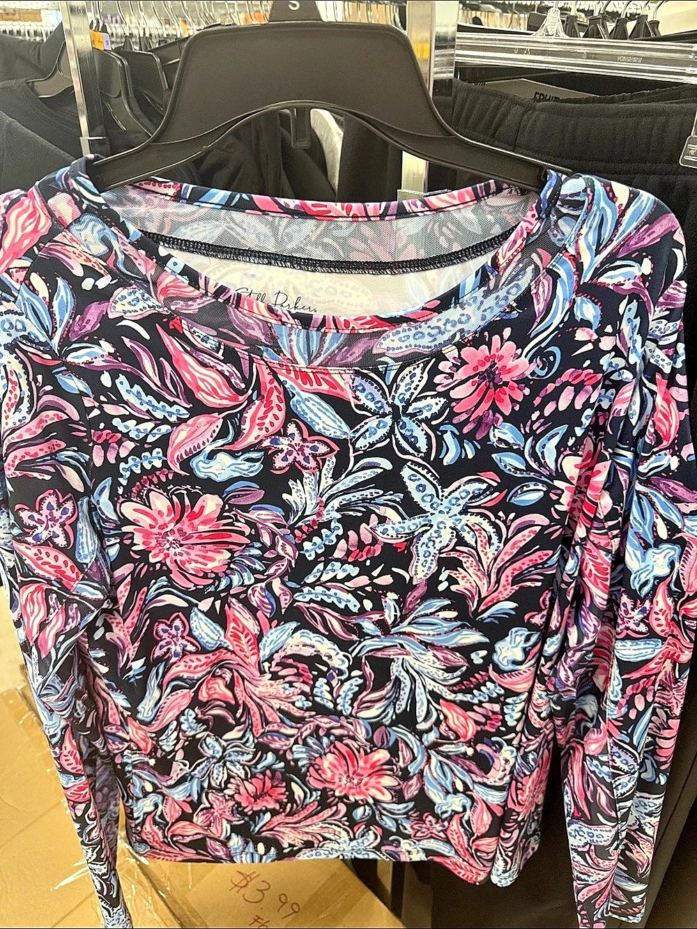 Stella Parker Floral Long Sleeve Top in Black & Pink XL Like New